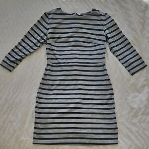 Old Navy Black and Gray Striped Long Sleeve Ponte Dress